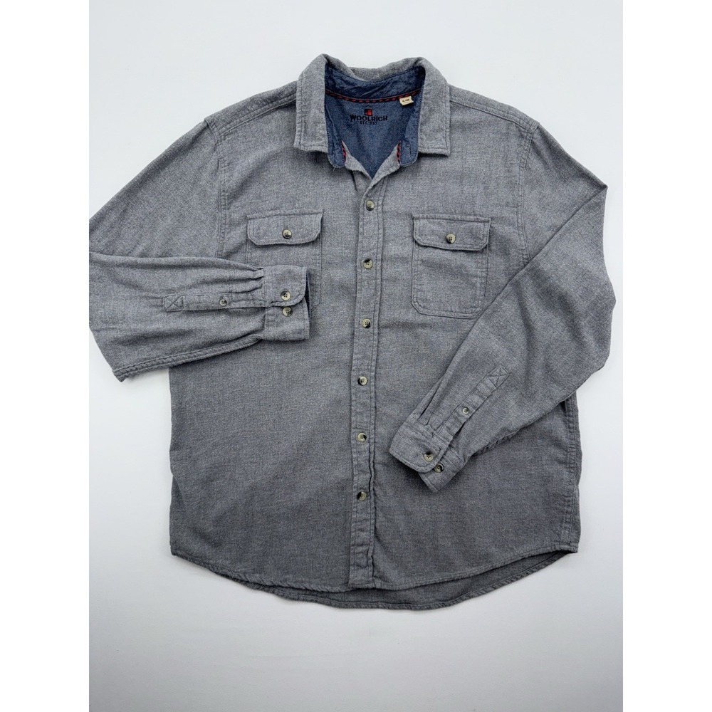 Woolrich Flannel Shirt Men XLarge Button Up Basic Capsule Minimalist Preppy Gray
